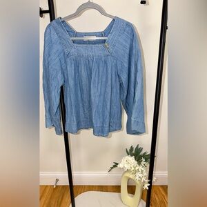 Madewell Chambray Denim Blue Peasant Top Blouse | Square Neck | Size S